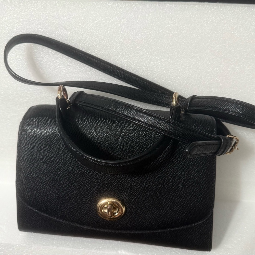 Coach Black Leather Handbag with Gold Accents